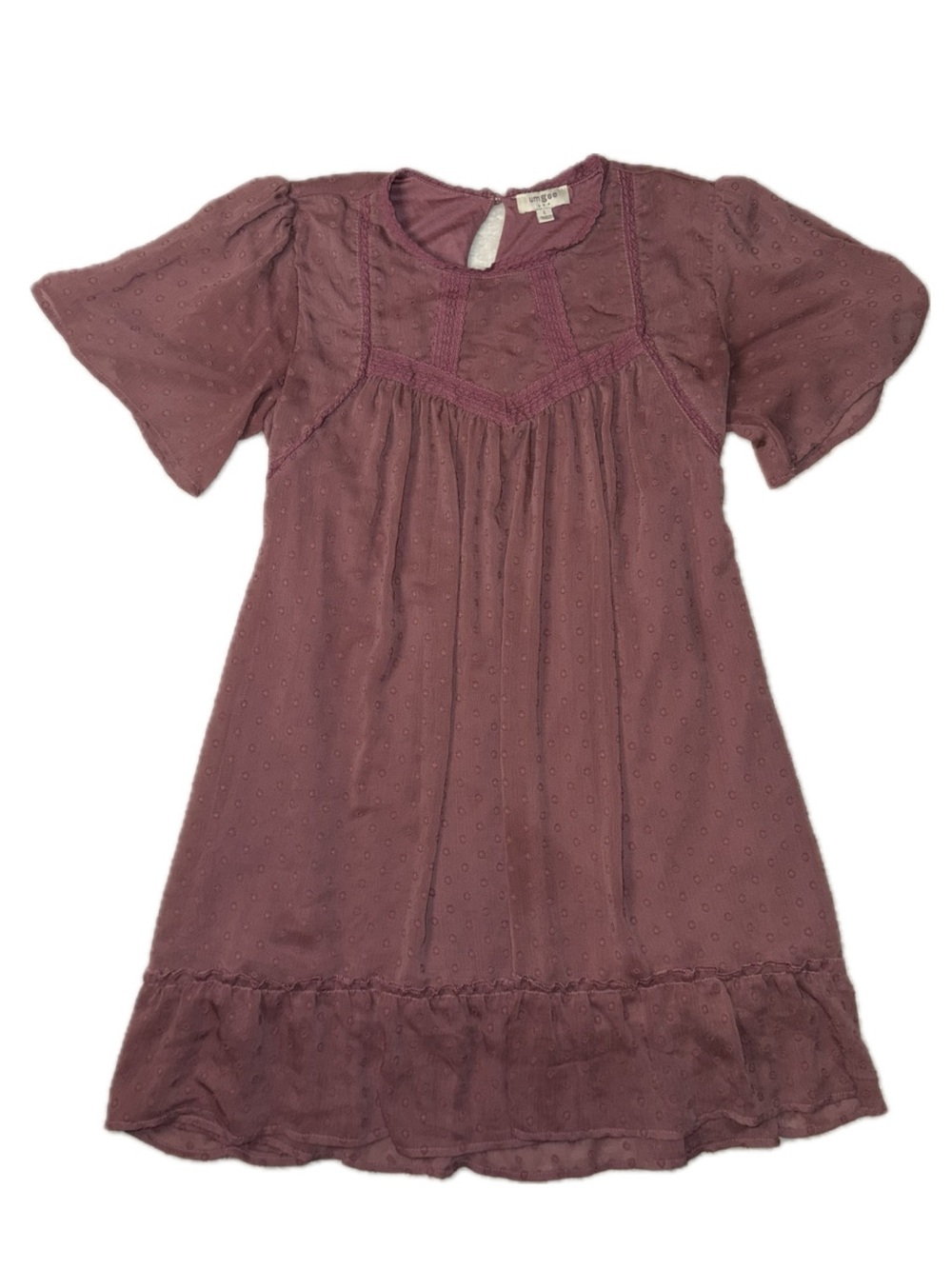 Umgee Mauve-Pink Swiss Dot Lace Yoke Dress